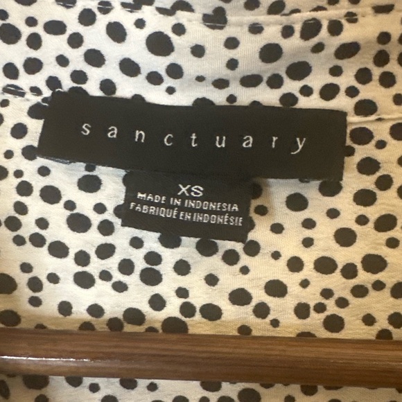 Sanctuary Polka Dot Button Down Blouse XS Black & Cream Rayon Lightweight Chic - Picture 3 of 8